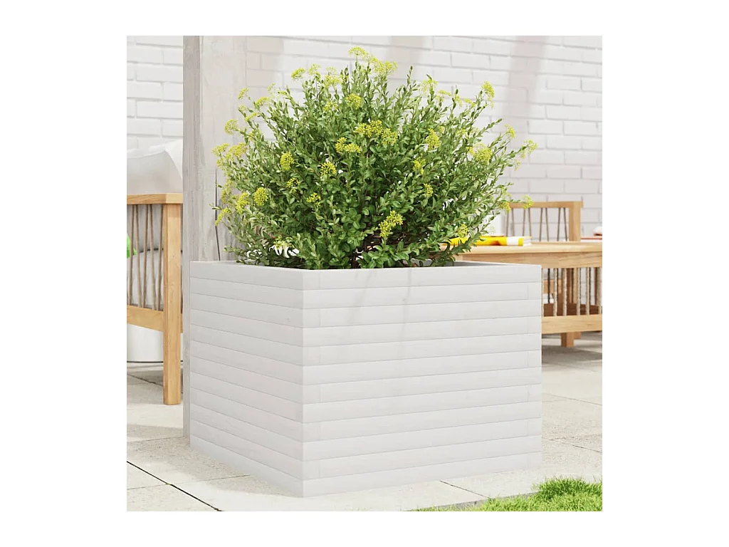 Fioriera da Giardino Bianca 60x60x45,5cm Legno Massello di Pino