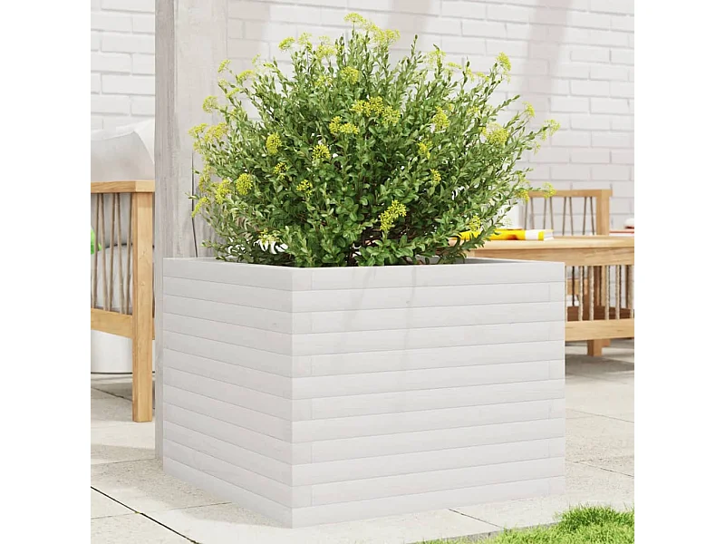 Jardinière blanc 60x60x45,5 cm bois de pin massif