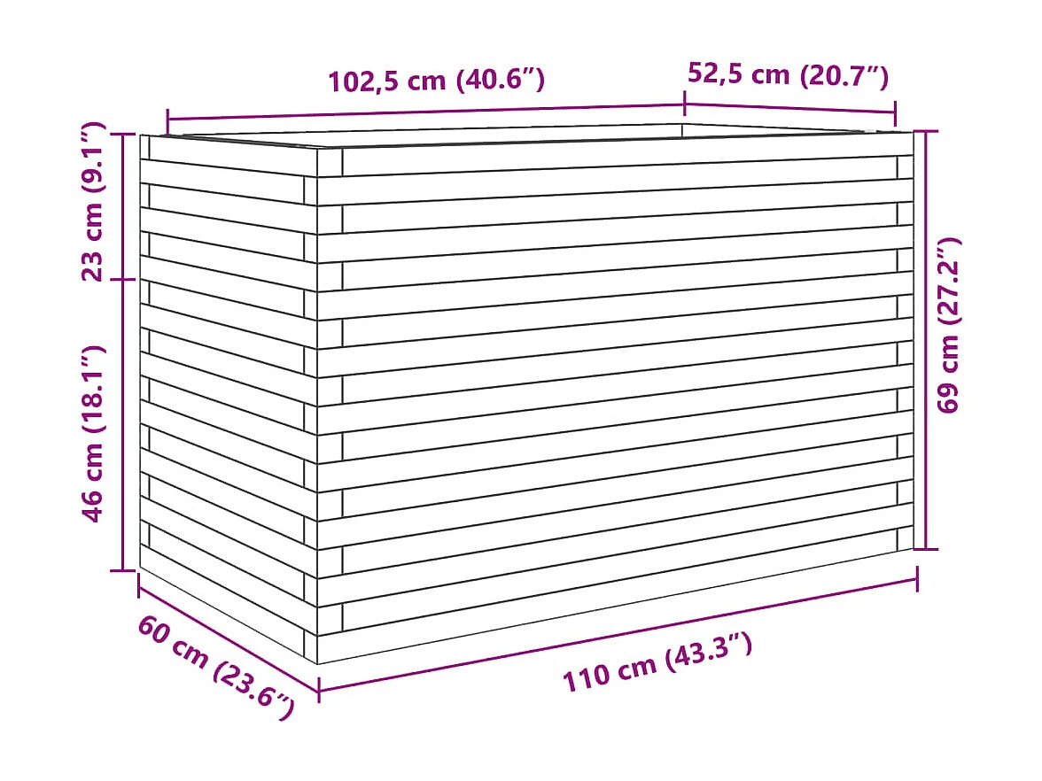 Fioriera da Giardino 110x60x68,5 cm in Legno Massello di Pino
