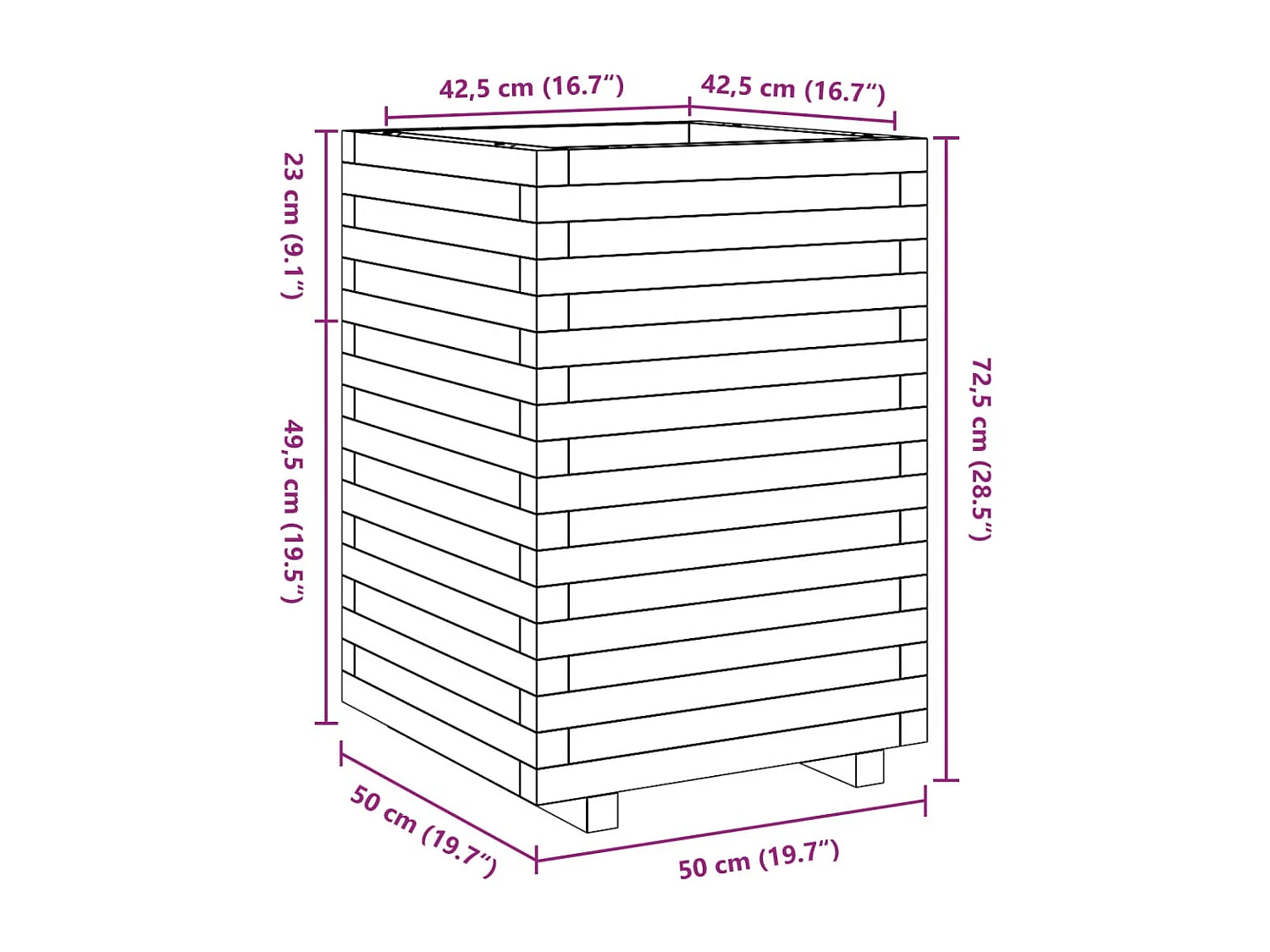 Jardinière 50x50x72,5 cm bois de pin massif