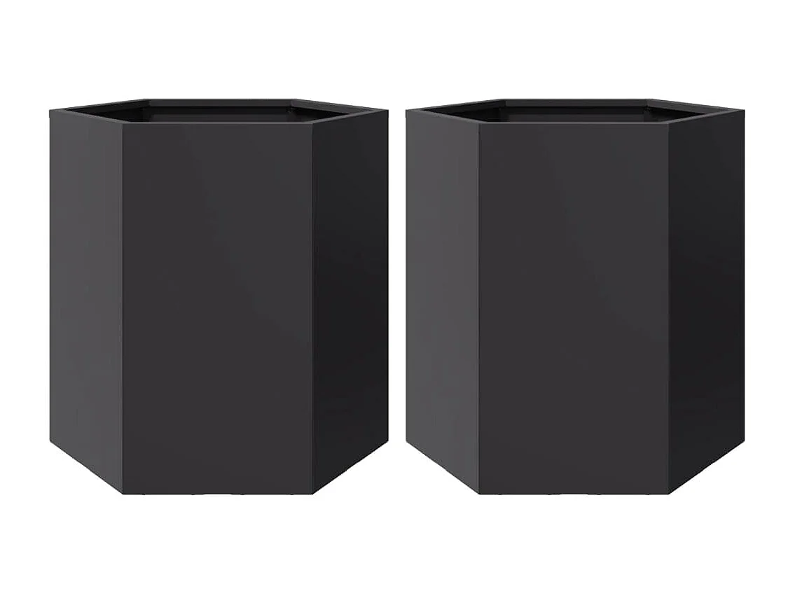 Jardinières 2 pcs noir hexagone 46x40x45 cm acier