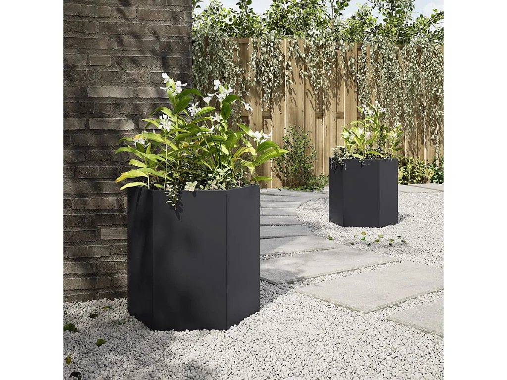 Jardinières 2 pcs noir hexagone 46x40x45 cm acier