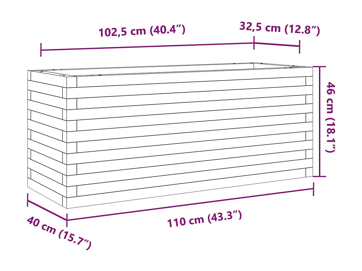 Jardinière cire marron 110x40x46 cm bois de pin massif