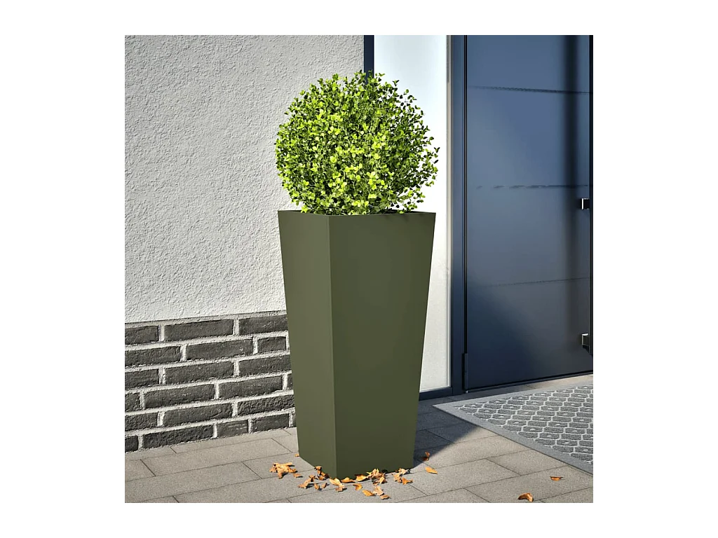 Plantenbak 35x35x75 cm staal olijfgroen