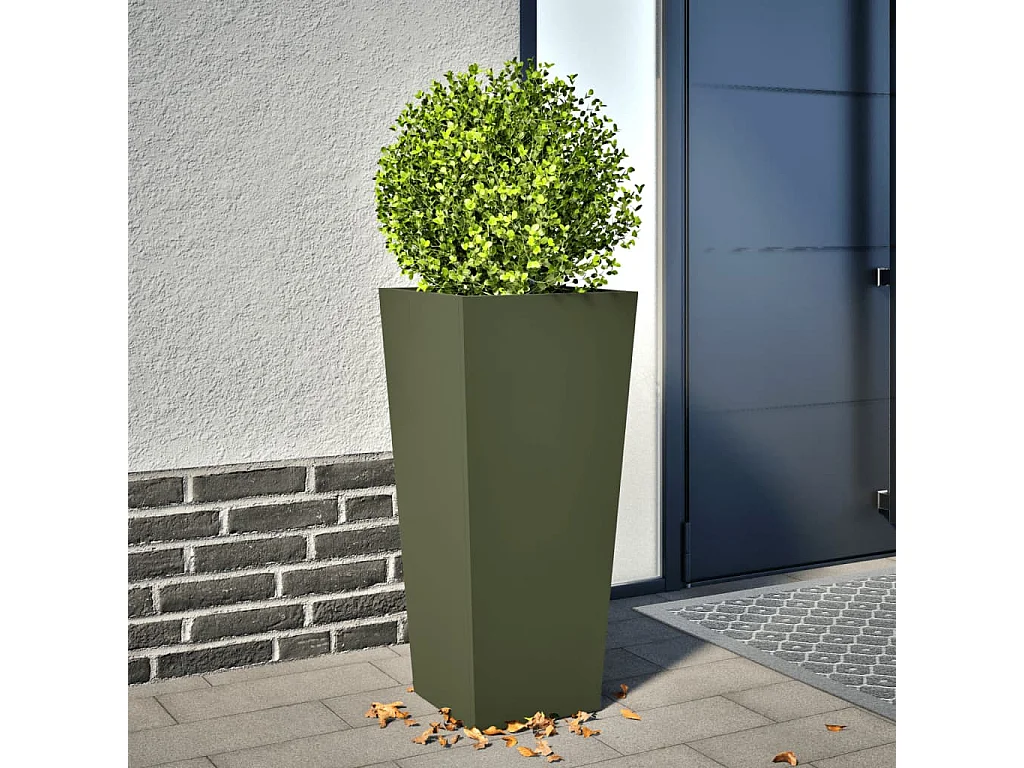 Jardinière vert olive 35x35x75 cm acier