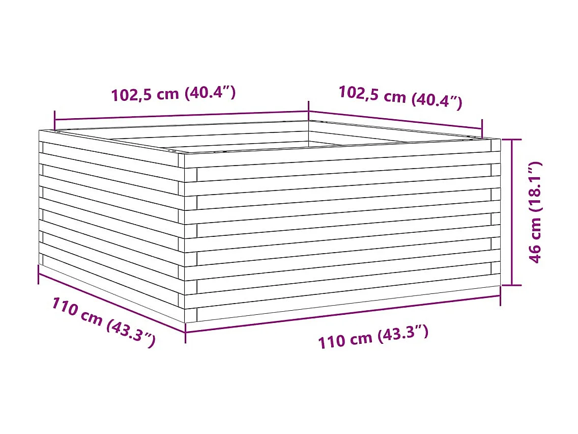 Jardinière 110x110x46 cm bois de pin massif