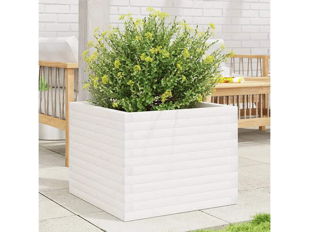 Vaso/floreira de jardim 60x60x46 cm pinho maciço branco