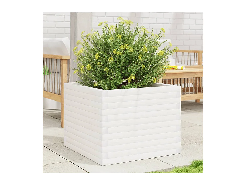 Fioriera da Giardino Bianca 60x60x46 cm Legno Massello di Pino