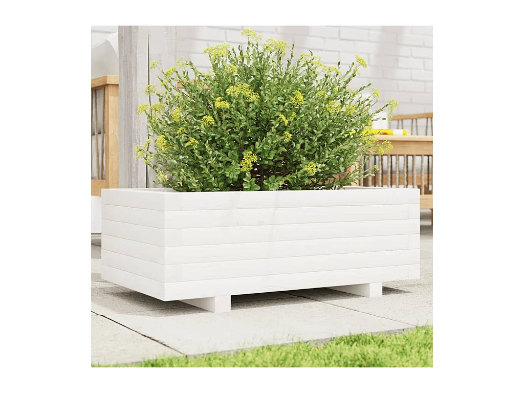 Fioriera da Giardino Bianca 70x40x26,5cm Legno Massello di Pino