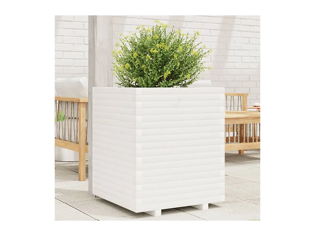 Jardinière blanc 60x60x72 cm bois de pin massif