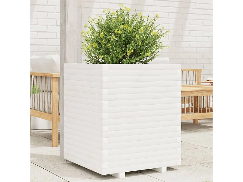 Jardinière blanc 60x60x72 cm bois de pin massif