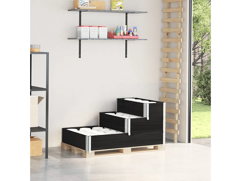 Canteiro elevado de 3 níveis 120x80 cm pinho maciço preto