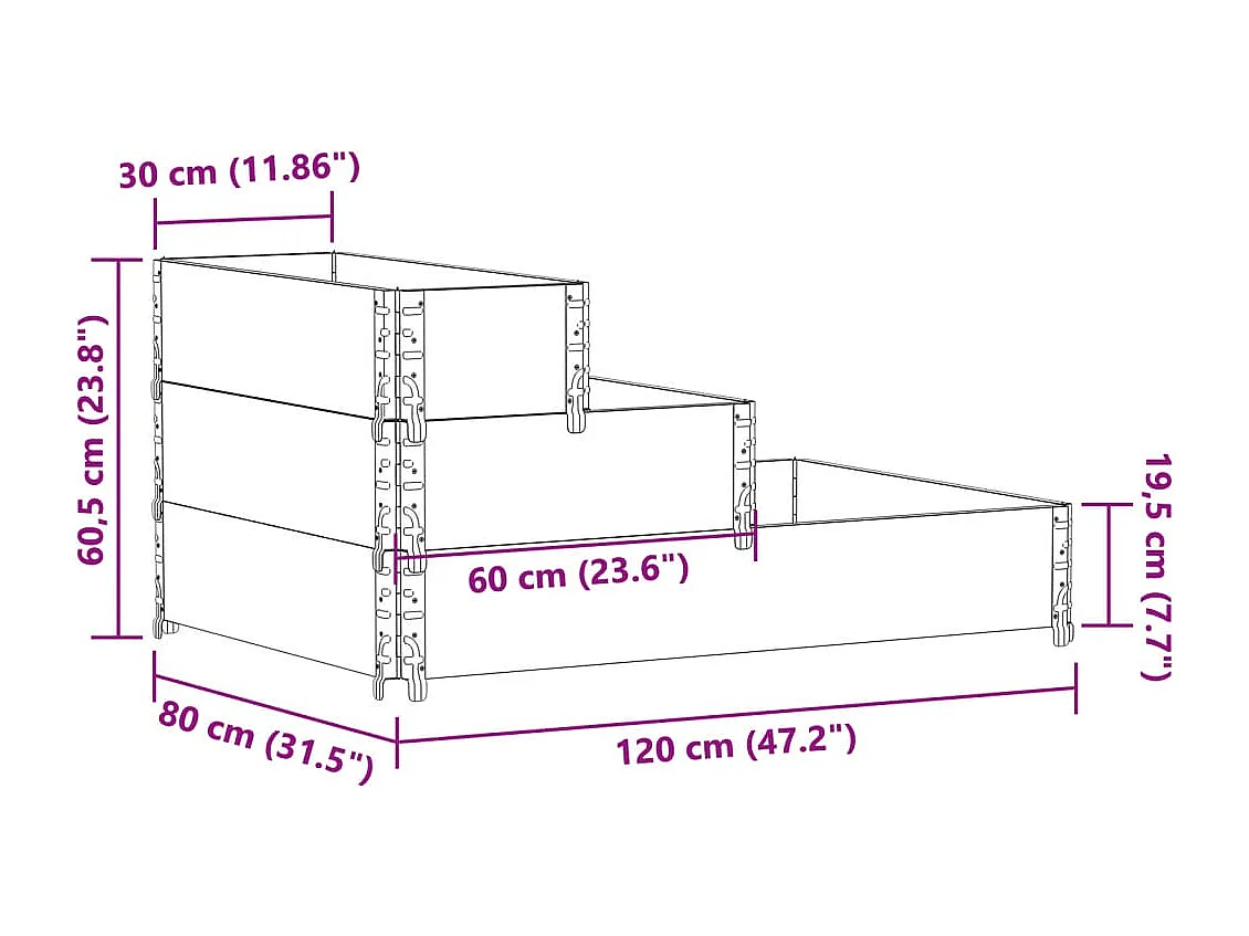 Canteiro elevado de 3 níveis 120x80 cm pinho maciço preto