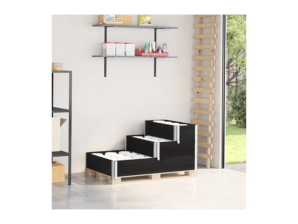 Fioriera Rialzata a 3 Livelli Nera 120x80 cm Legno di Pino