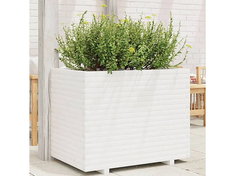 Jardinera de madera maciza de pino blanca 90x60x72 cm