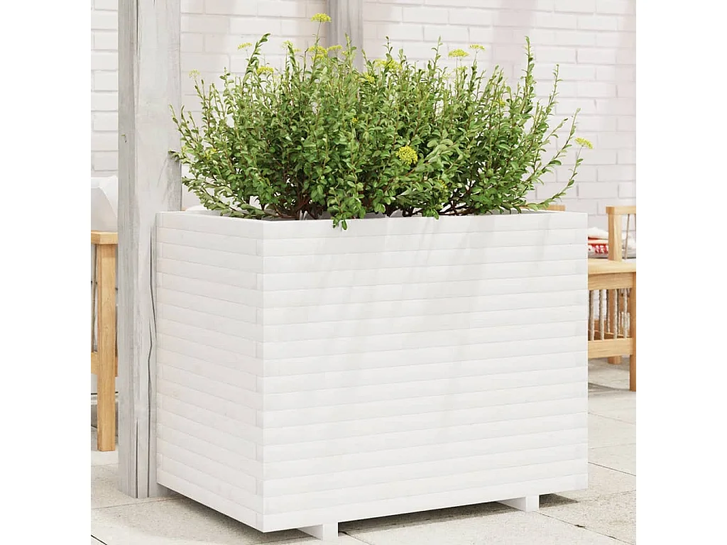 Jardinière blanc 90x60x72 cm bois de pin massif