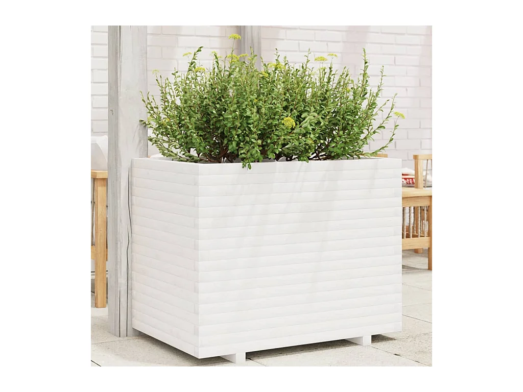Jardinière blanc 90x60x72 cm bois de pin massif