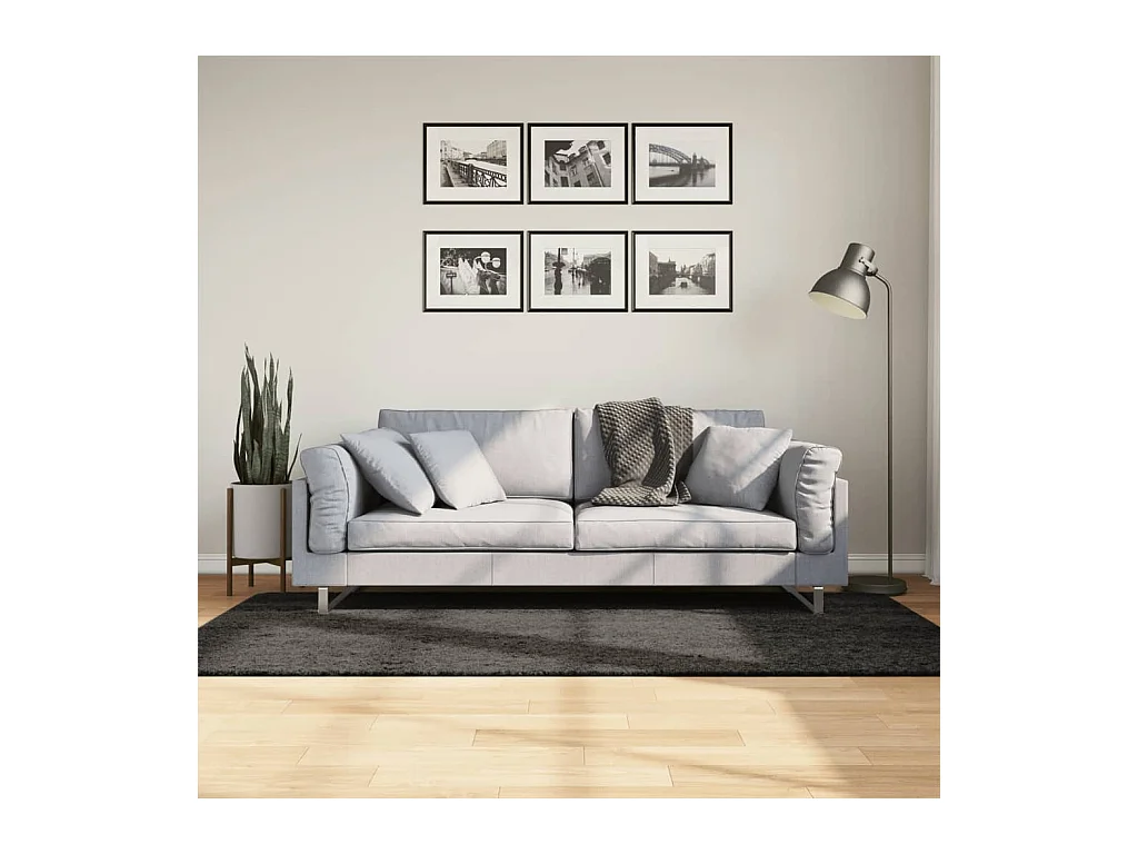 Tapis ISTAN à poils longs aspect brillant anthracite 100x200 cm