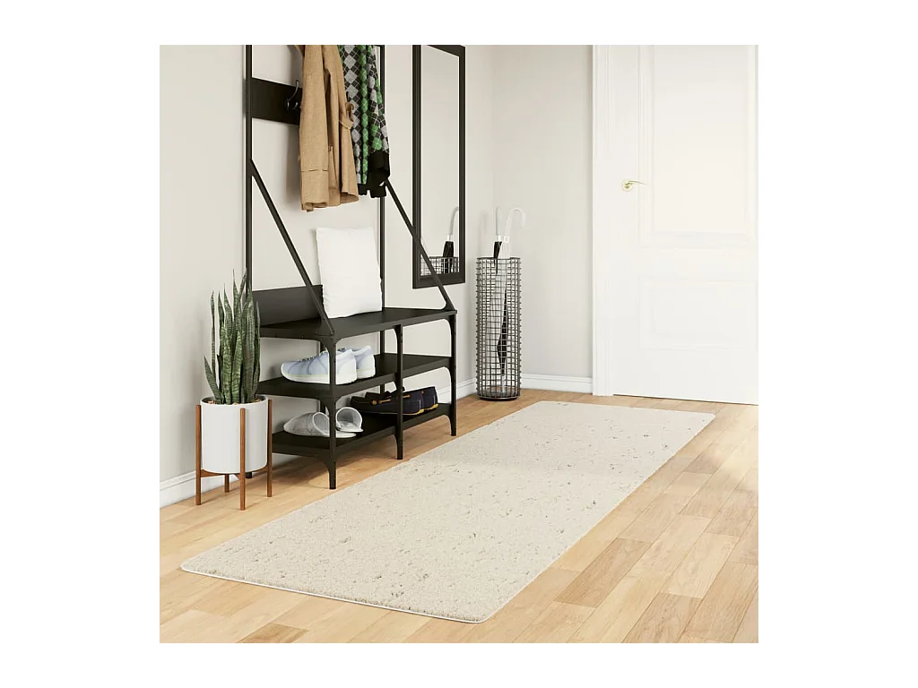 Vloerkleed PAMPLONA shaggy hoogpolig modern 80x250 cm crème