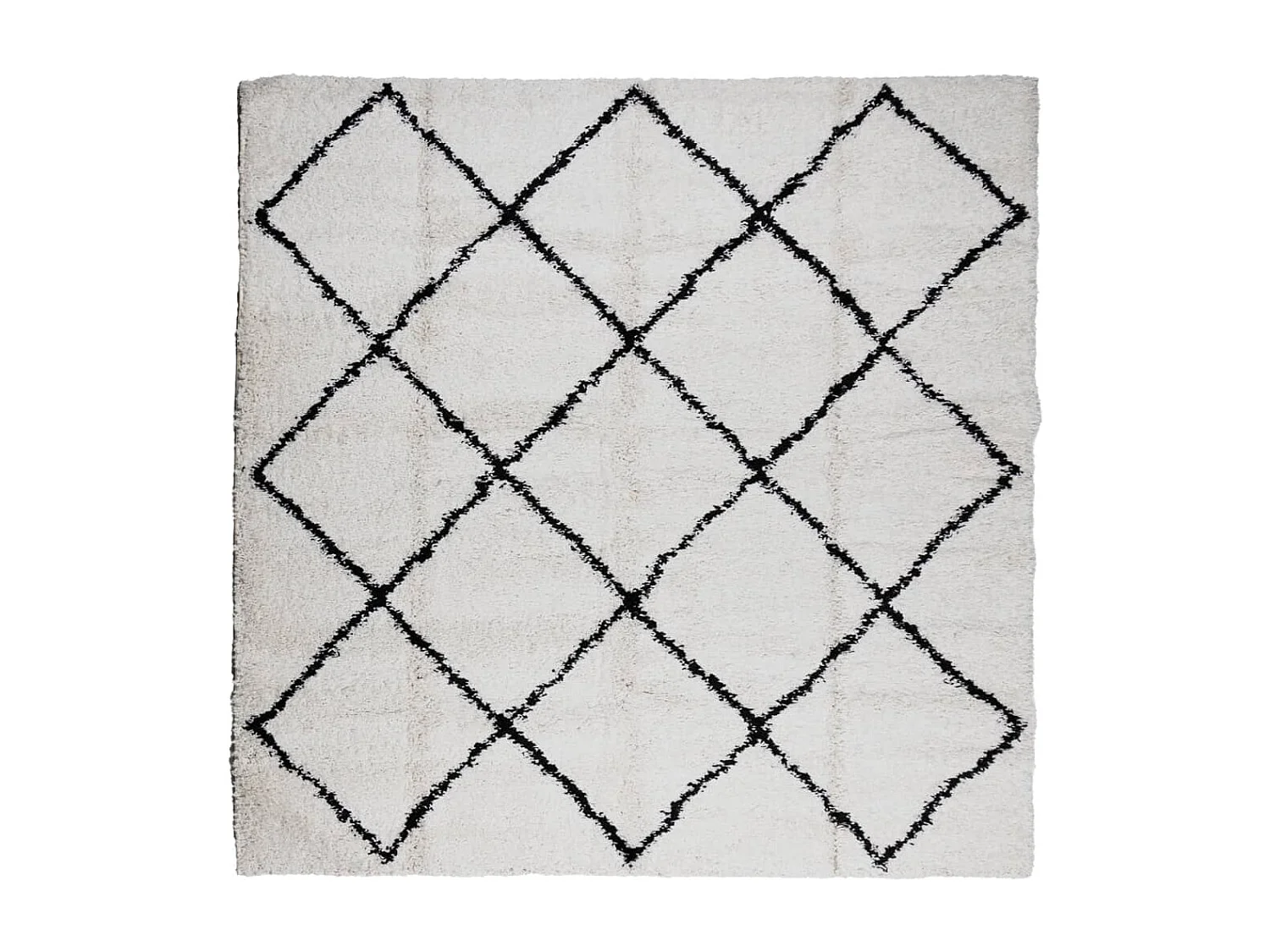 Tapis shaggy à poils longs moderne crème et noir 160x160 cm