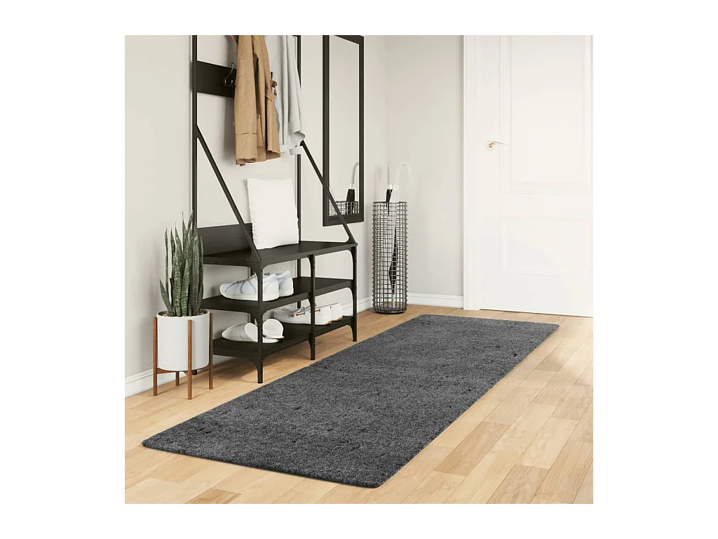 Tapis OVIEDO à poils courts anthracite 80x250 cm