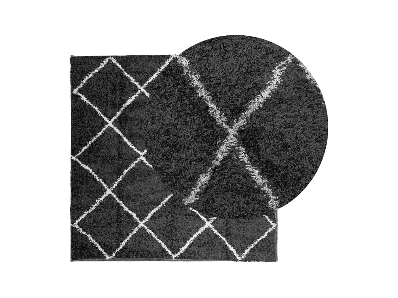 Tapis shaggy à poils longs moderne noir et crème 160x160 cm