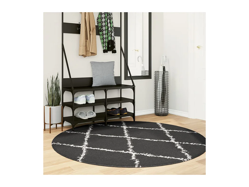 Tapis shaggy à poils longs moderne noir et crème Ø 160 cm