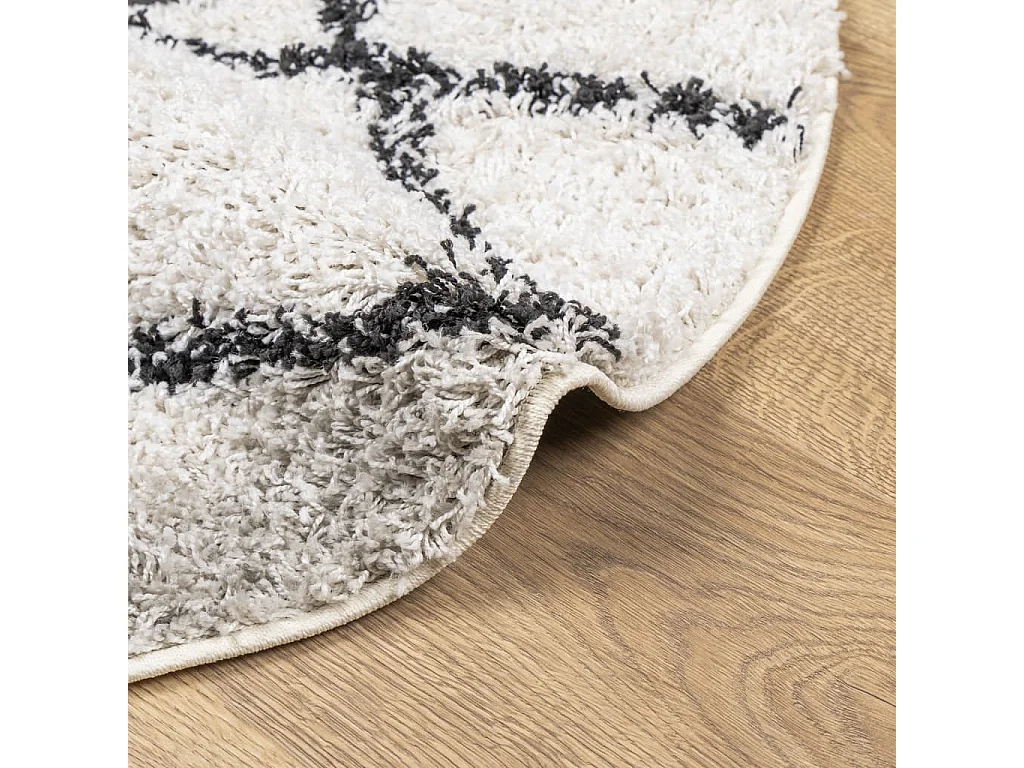 Tappeto Shaggy PAMPLONA a Pelo Lungo Crema e Nero Ø 120 cm