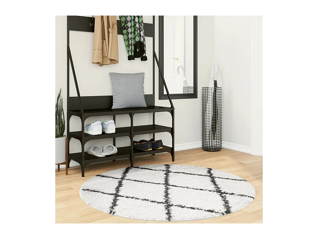 Tapis shaggy à poils longs moderne crème et noir Ø 120 cm