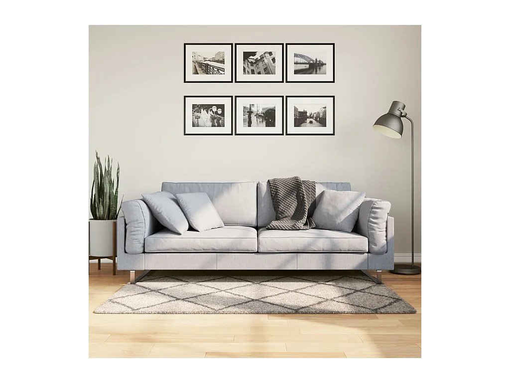 Vloerkleed PAMPLONA shaggy hoogpolig 80x150 cm beige antraciet