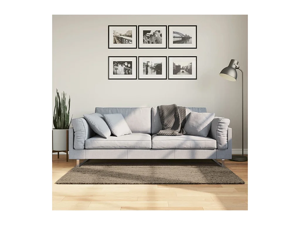 Tapis ISTAN à poils longs aspect brillant gris 80x150 cm