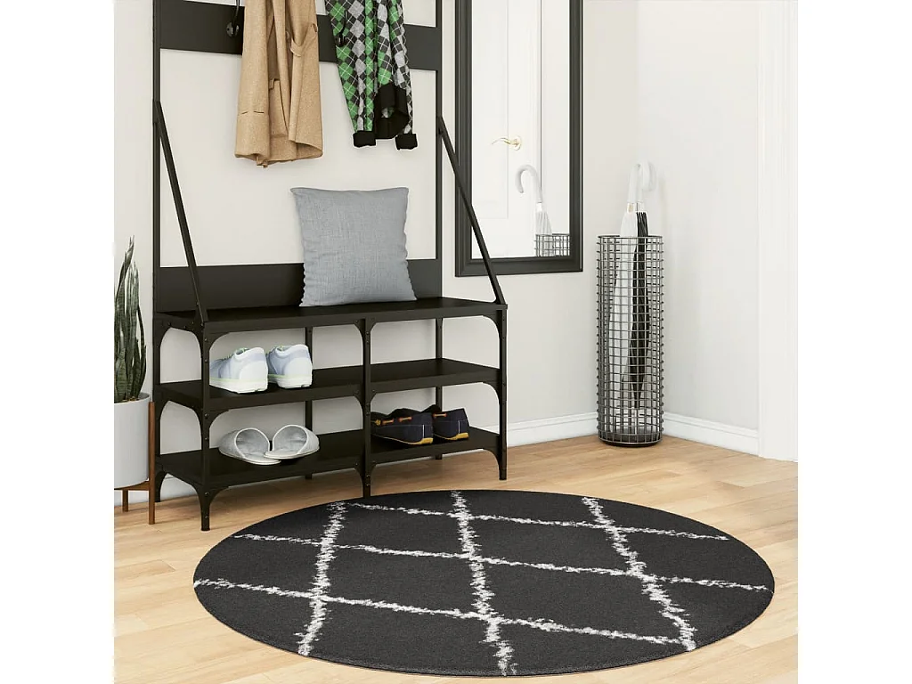 Vloerkleed PAMPLONA shaggy hoogpolig Ø 120 cm zwart en crème