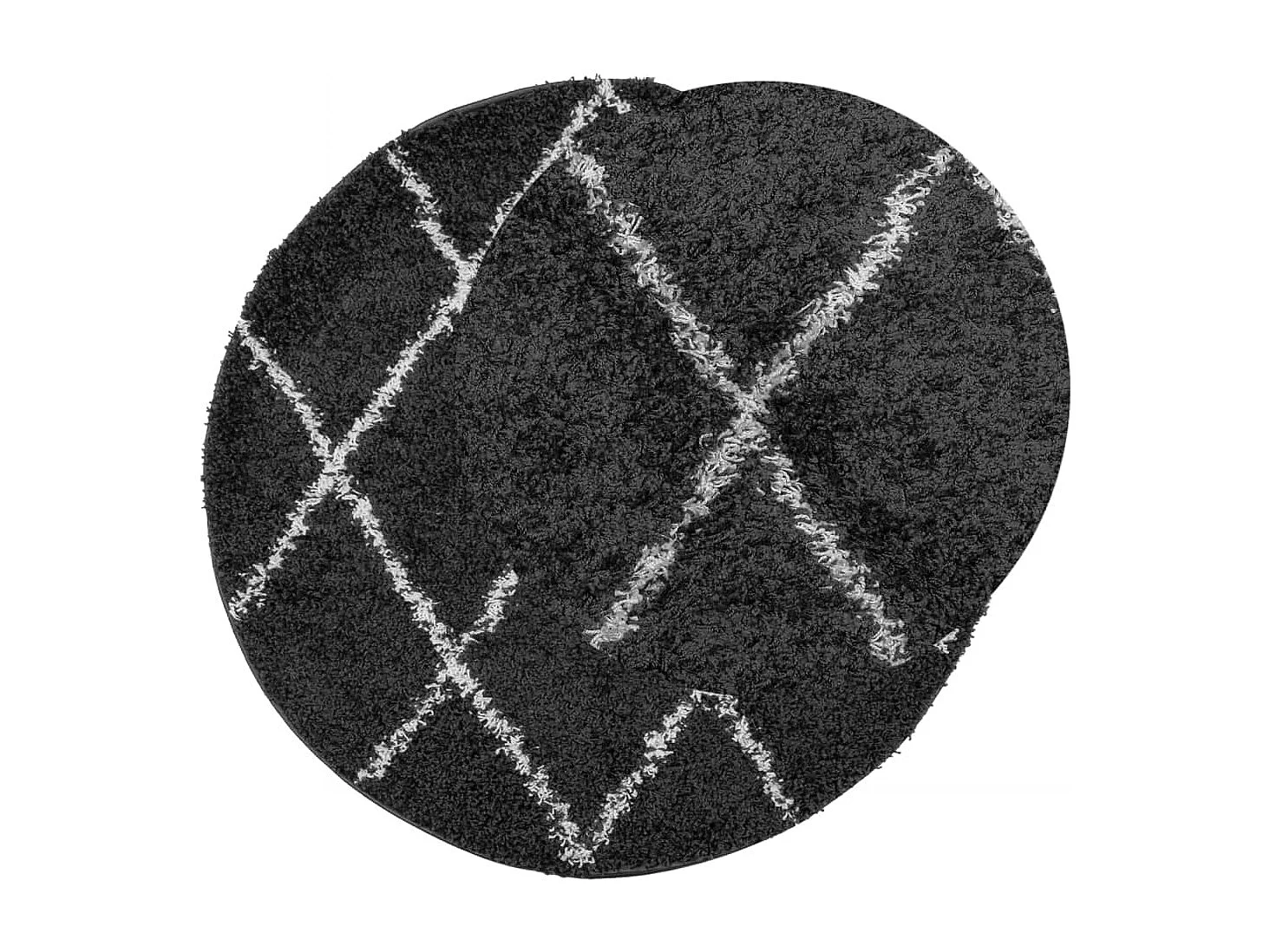 Vloerkleed PAMPLONA shaggy hoogpolig Ø 120 cm zwart en crème