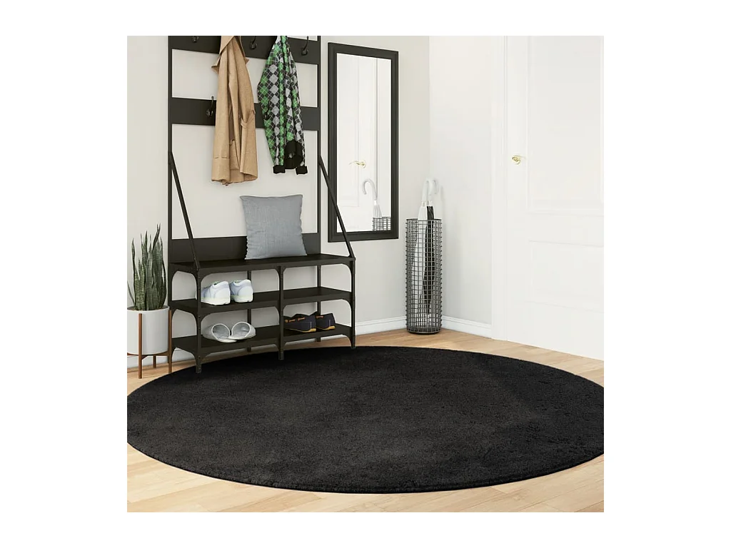 Tapete pelo curto macio e lavável HUARTE Ø 200 cm preto