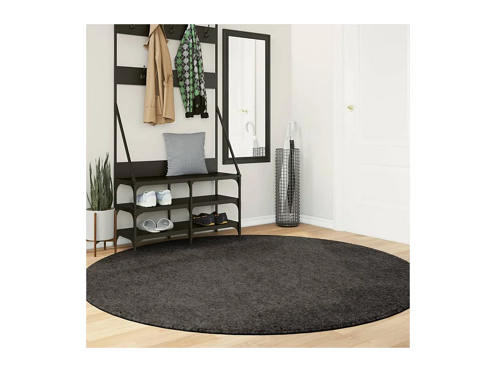 Tapis ISTAN à poils longs aspect brillant anthracite Ø 200 cm