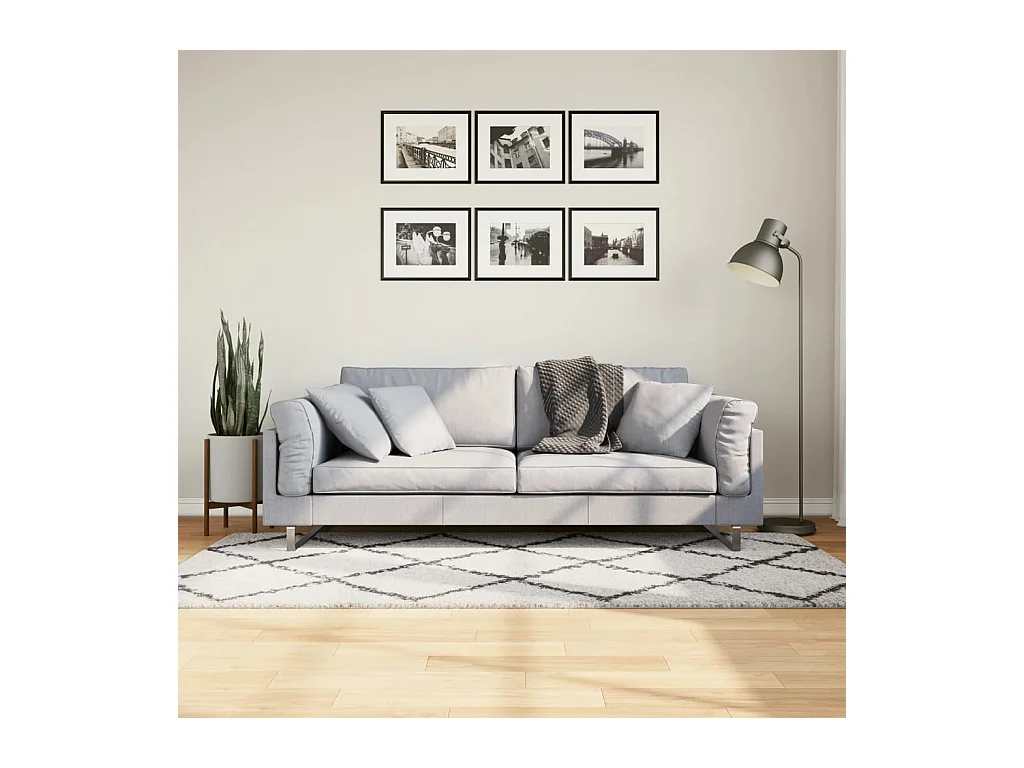 Teppich Shaggy Hochflor Modern Creme und Schwarz 100x200 cm