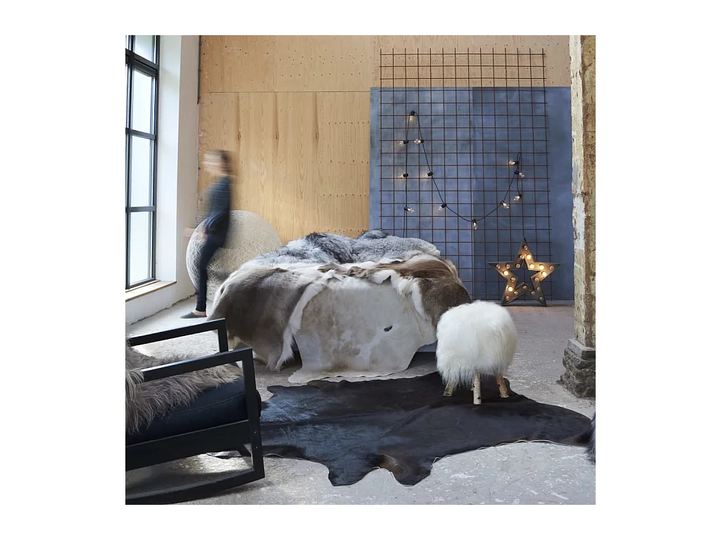 Tapis en peau de vache véritable noir 180x220 cm