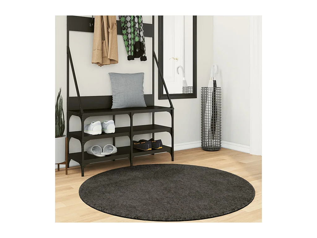 Tapis ISTAN à poils longs aspect brillant anthracite Ø 120 cm