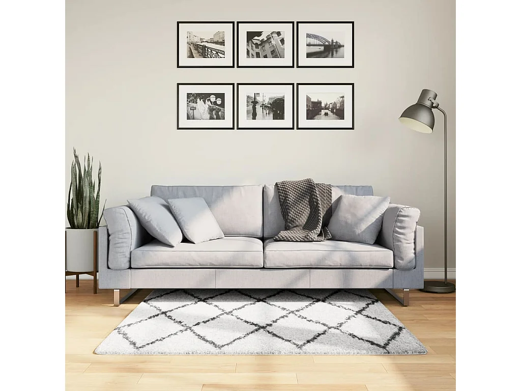 Alfombra de pelo largo moderna PAMPLONA crema y negro 120x120cm