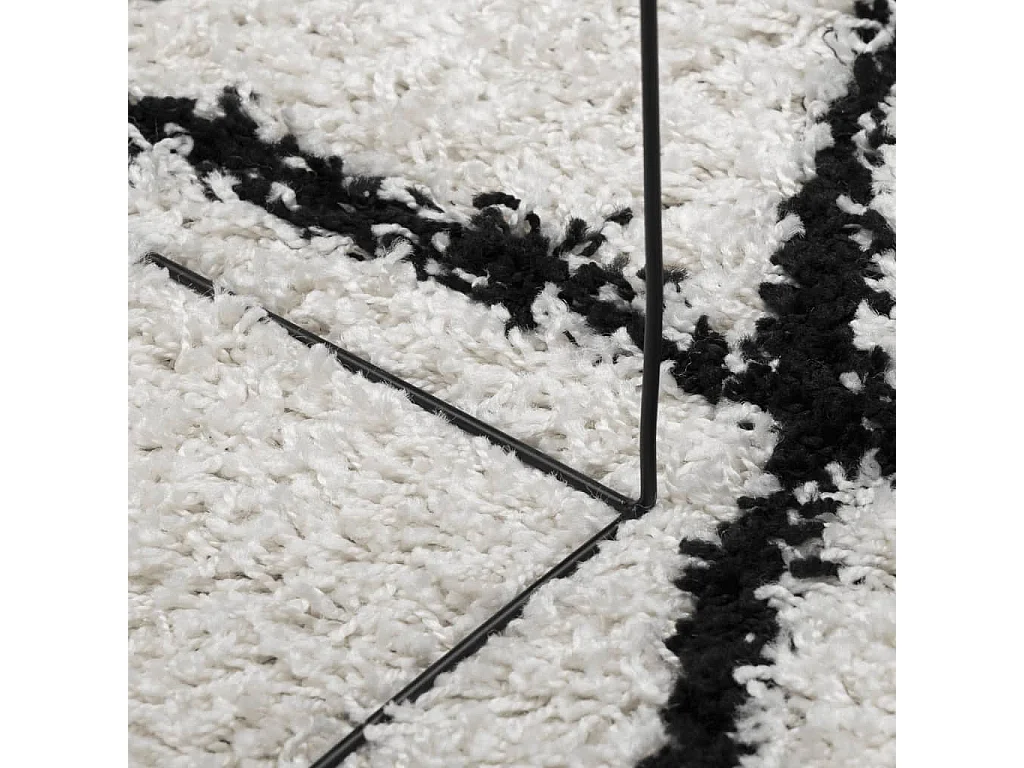 Alfombra de pelo largo moderna PAMPLONA crema y negro 120x120cm