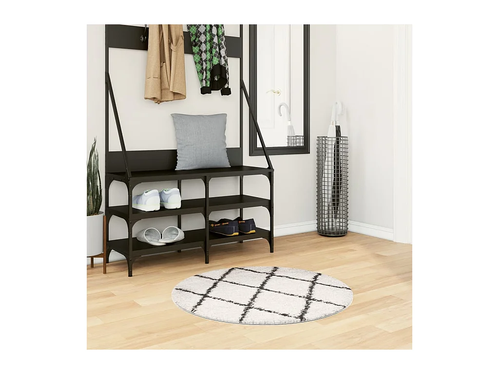 Vloerkleed PAMPLONA shaggy hoogpolig Ø 80 cm crème en zwart