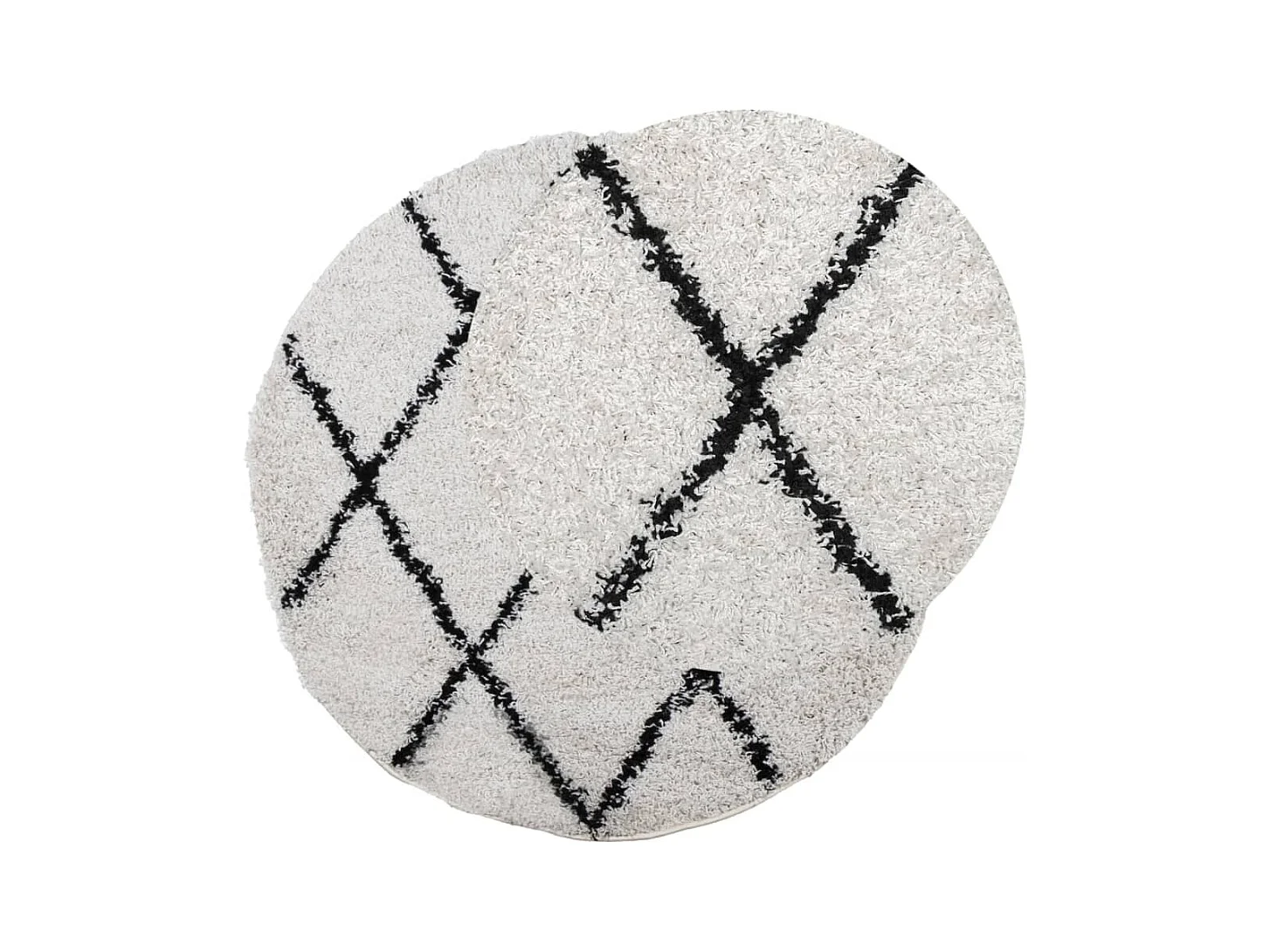 Tapis shaggy à poils longs moderne crème et noir Ø 80 cm