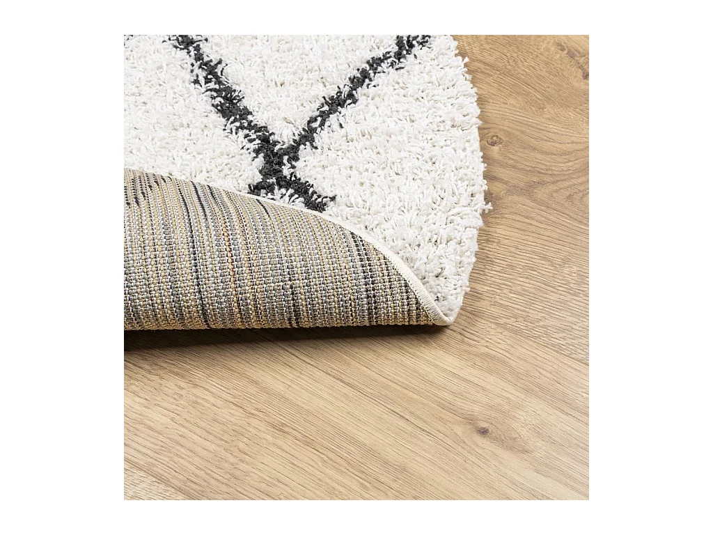 Tapis shaggy à poils longs moderne crème et noir Ø 80 cm