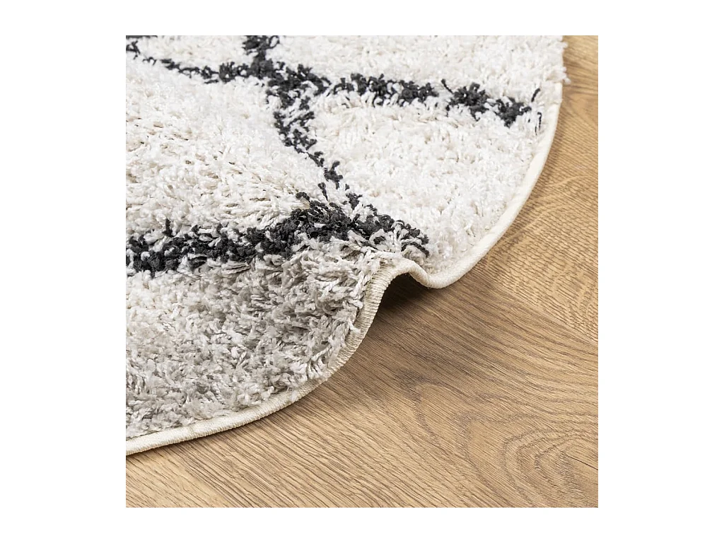 Tapis shaggy à poils longs moderne crème et noir Ø 80 cm