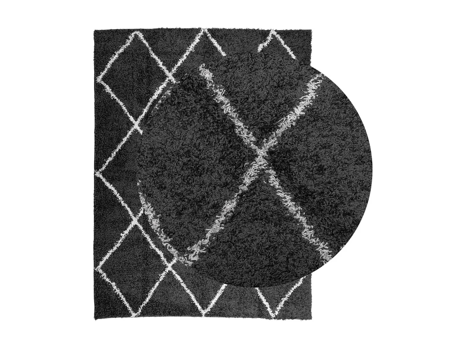 Tapis shaggy à poils longs moderne noir et crème 300x400 cm