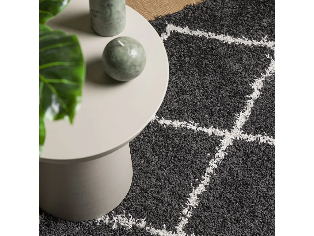 Alfombra de pelo largo moderna PAMPLONA negro y crema 80x150 cm