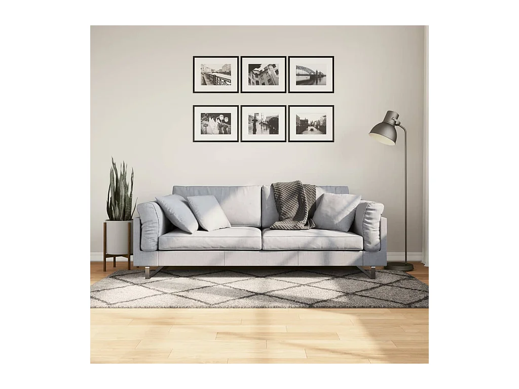 Tapis shaggy à poils longs moderne beige anthracite 100x200 cm