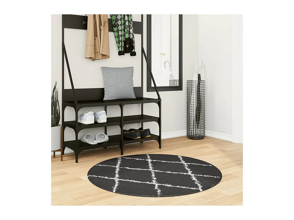 Tapis shaggy à poils longs moderne noir et crème Ø 100 cm