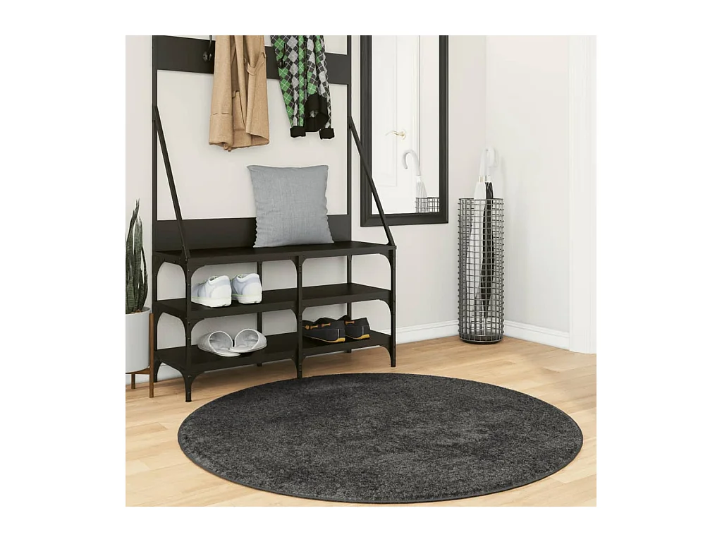 Tapis shaggy PAMPLONA poils longs moderne anthracite Ø 120 cm