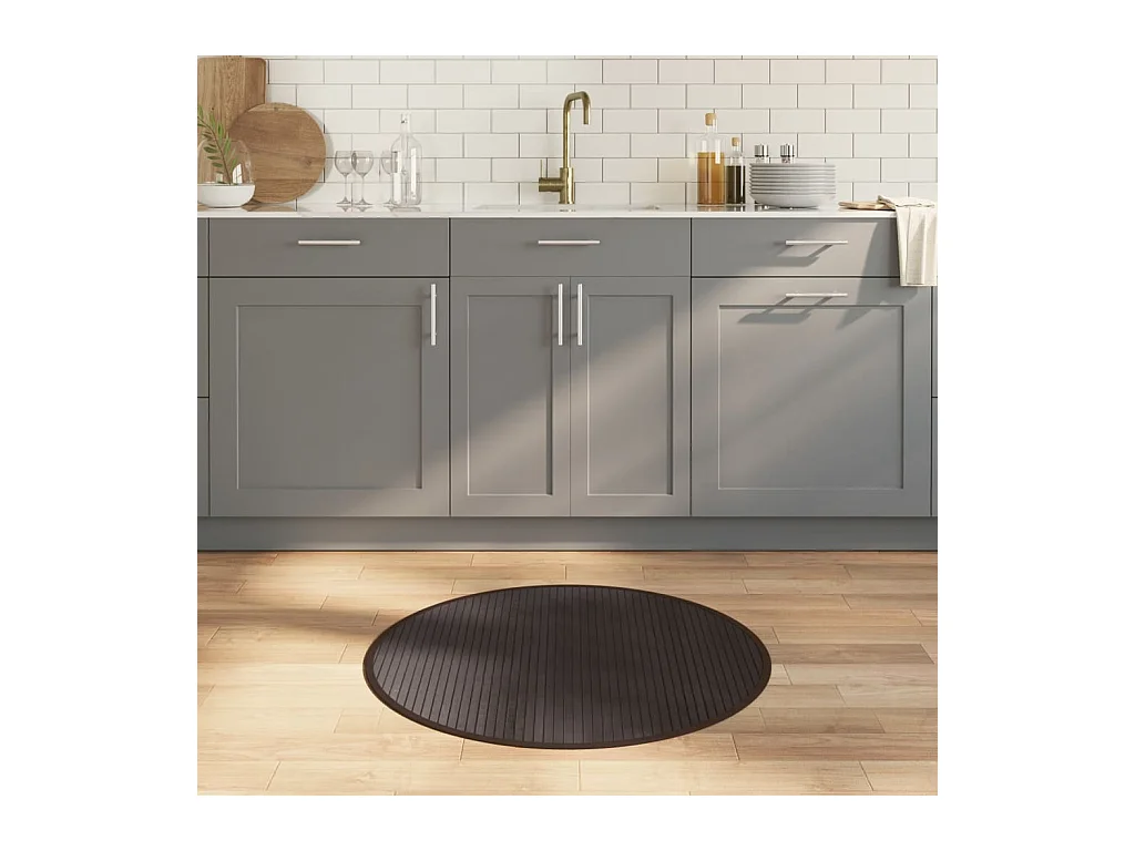 Teppich Rund Dunkelbraun 80 cm Bambus